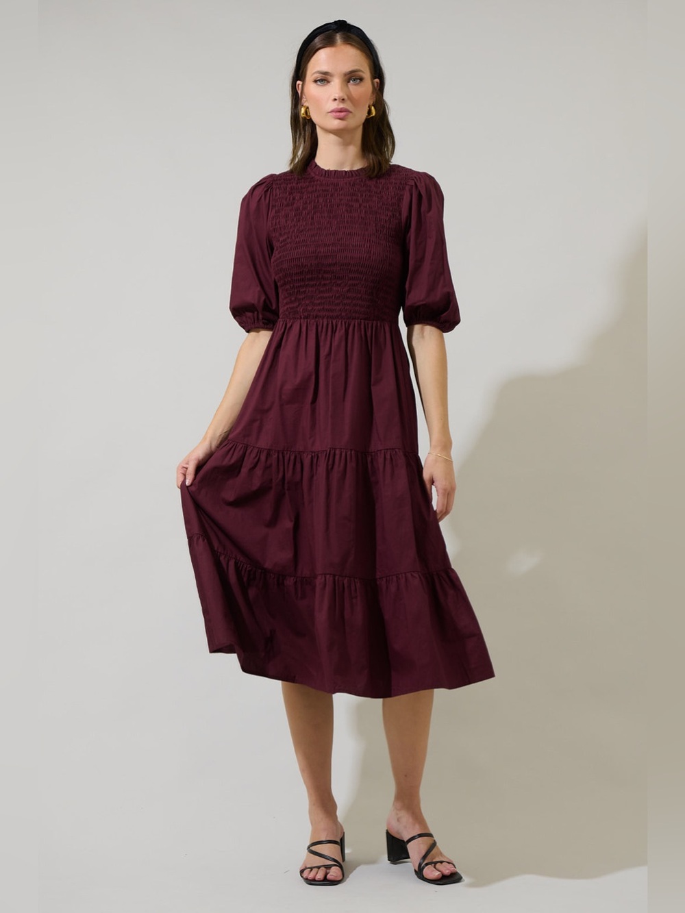 NWT Sugarlips Penza Smocked Tiered Midi Dress